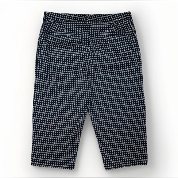 Gloria Vanderbilt Khaki UnItd Navy Blue White Geometric Capri Pants 16 33x18 - Picture 2 of 5
